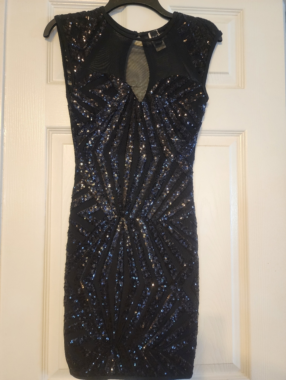 Windsor Black Sequin Mesh Yoke Mini Dress